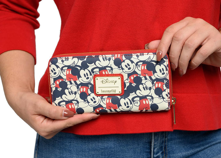 Loungefly Disney Mickey & Minnie Mouse Geldbörse mit Reissverschluss rund Clutch Kunstleder, Mehrfar