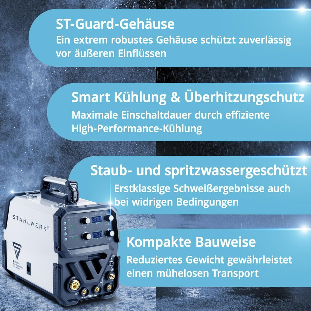 STAHLWERK CTM-250 ST Kombi-Schweissgerät WIG + MIG/MAG + MMA/E-Hand + CUT/Plasma mit 200 Ampere und