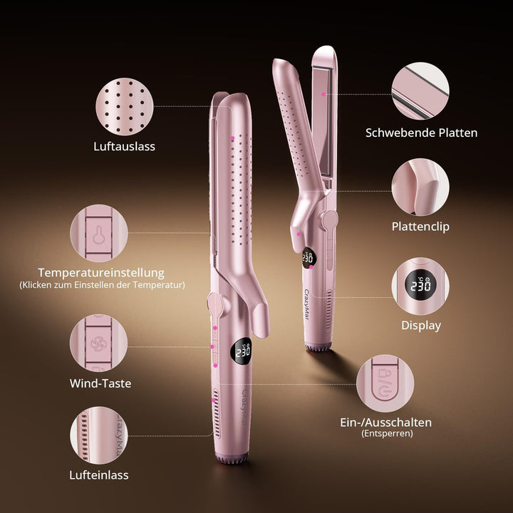 CrazyMar Glätteisen,2 In 1 Glätteisen Locken und Glätten,Ionen Air Glätteisen,9 Temperaturstufen(110