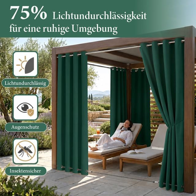 Rosnek Outdoor Vorhang Wetterfest Winddicht, Balkon Gardinen mit Ösen Oben & Unten, Blickdicht Wasse