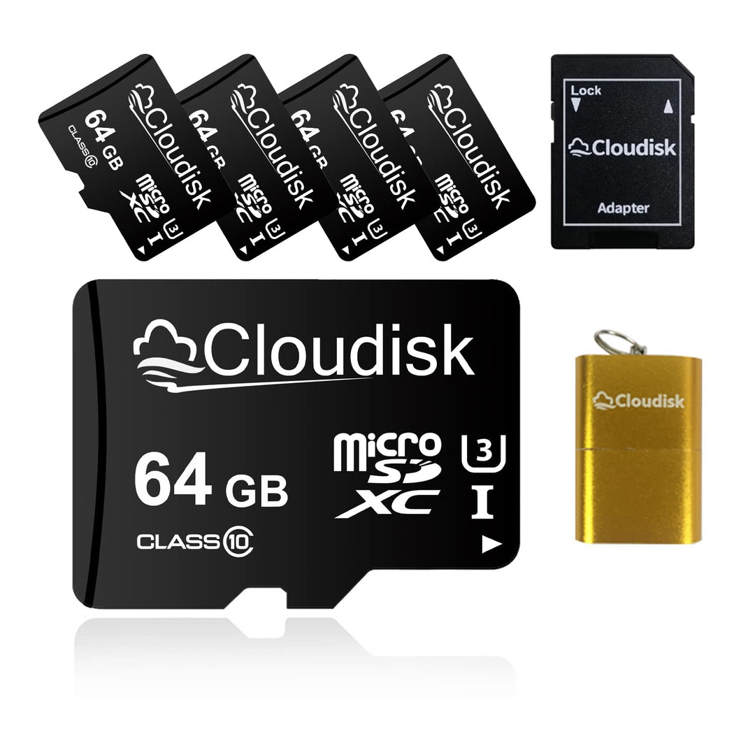Cloudisk 5er-Pack Micro SD-Karte mit MicroSD Adapter Card Reader-Speicherkarte (64GB), 64GB