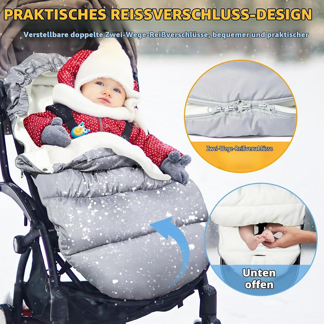 Orzbow Fusssack Kinderwagen Winter,Winterfusssack Kinderwagen mit Grosse Kapuze,Warmes Polarfleece-F