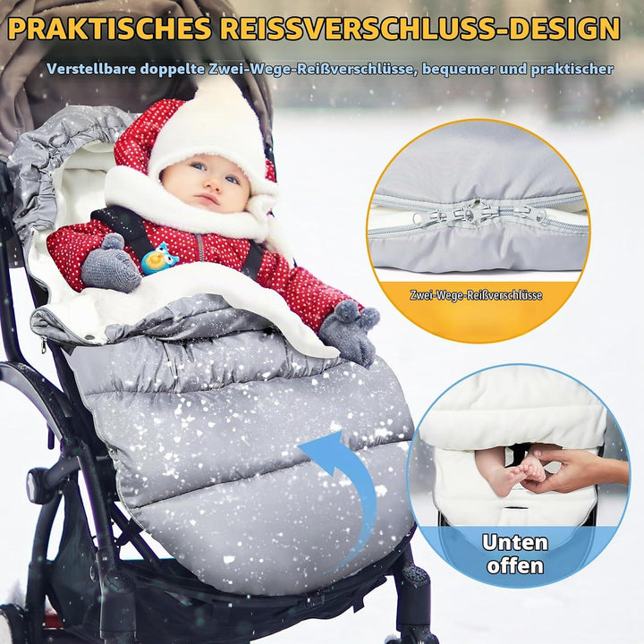 Orzbow Fusssack Kinderwagen Winter,Winterfusssack Kinderwagen mit Grosse Kapuze,Warmes Polarfleece-F