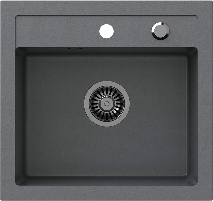 VBChome Spülbecken mit Armatur 50 x 47 cm Grau Spüle Einzelbecken Küche Einbauspüle Verbundspüle Küc