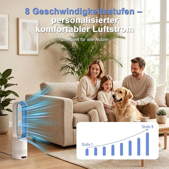 Rotorloser Ventilator mit Fernbedienung, cooling ace Lüfter, Luftkühler, mobiles Klimagerät, 8 Gänge