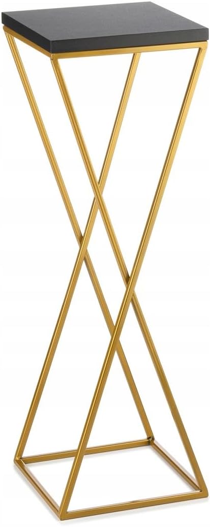 Pflanzenständer Metall 70 cm Hoch - Stabiler und Fester Blumenhocker mit Schwarz MDF-Platte auf Gold