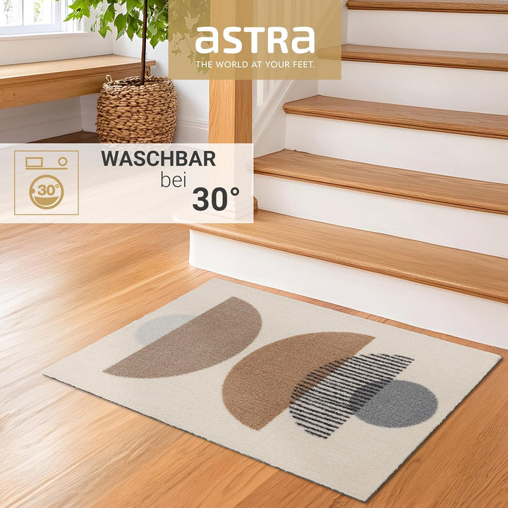 Astra rutschfeste Sauberlaufmatte innen - Kreise beige 50 x 70 cm - Wohnraum Fussmatte Design - Extr