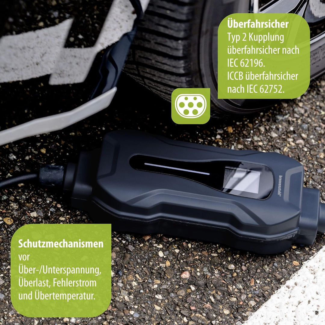 Brennenstuhl tragbares EV Ladegerät Typ 2 - Schutzkontakt (Mobile Ladestation 10A, 2,3kW, 8m, IP44,