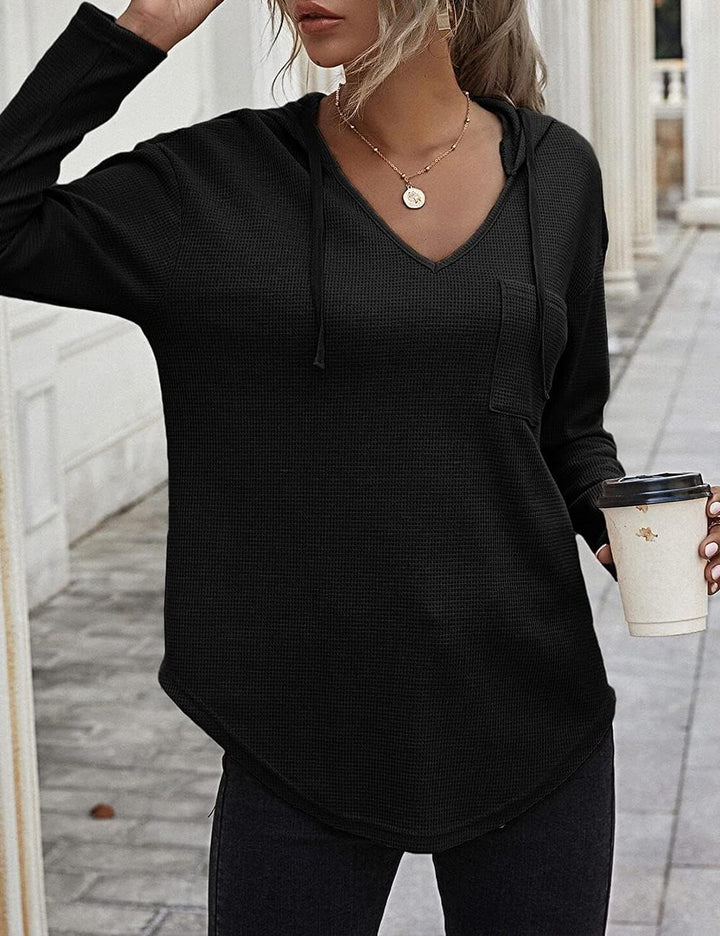 Cuptacc Pullover Damen Hoodie Langarm V Ausschnitt Pullover Sweatshirt Kapuzenpullover Einfarbig Dra