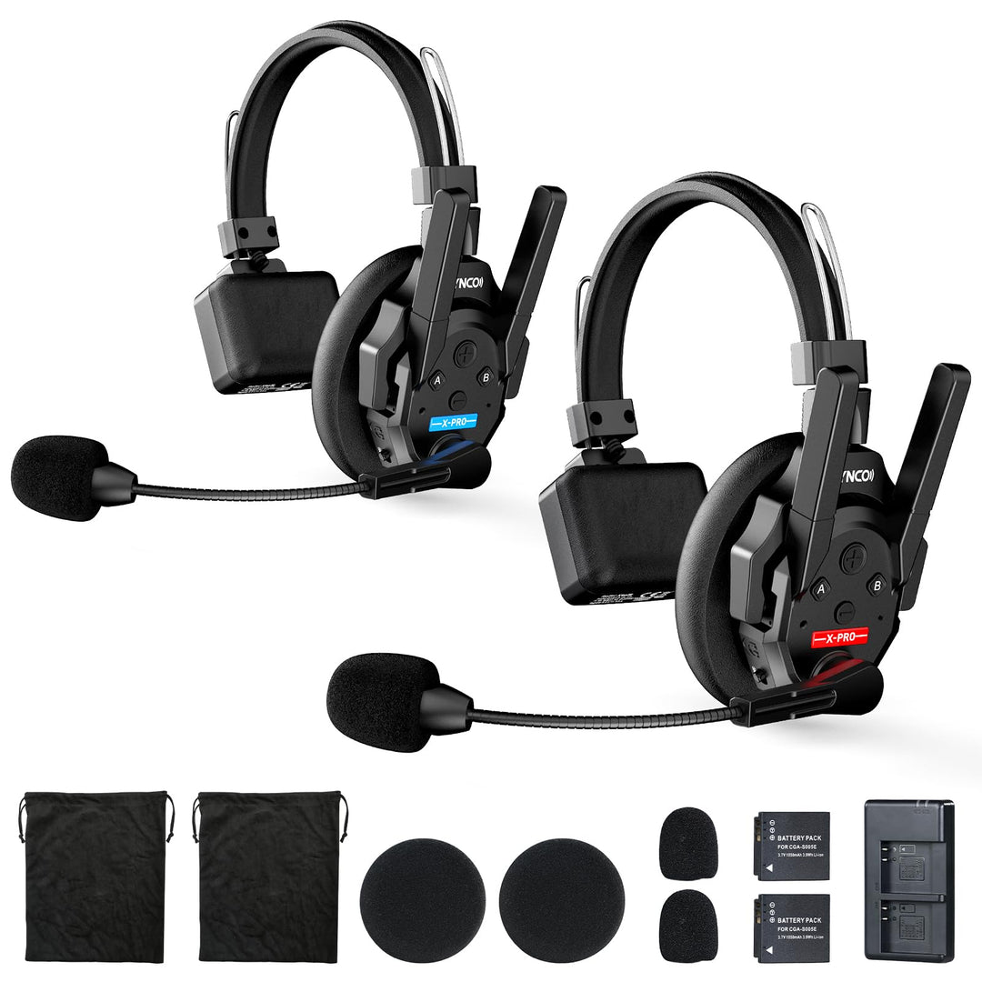SYNCO XTALK XPRO2 Wireless Intercom Headset, 2,4GHz Vollduplex 24H 500M Reichweite Echtzeit-Teamkomm