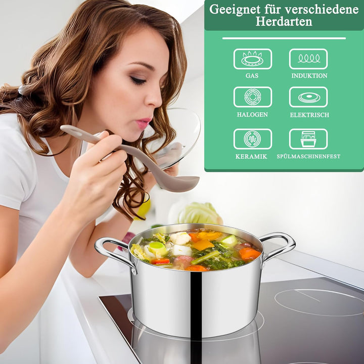 HaWare Kochtopf, 26cm Topf Induktion aus 3-Lagen Edeastahl, 6,7L Kochtöpfe Nudeltopf mit Glasdeckel