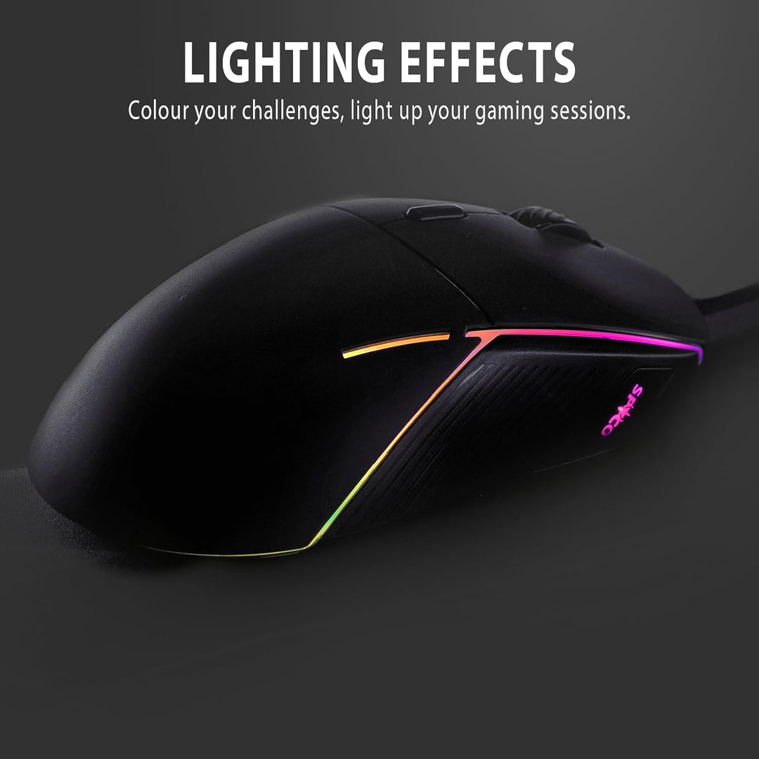 SPYCO - Gaming-Maus | PMW 3360 Chipsatz | 12.000 DPI | 1000 Hz Polling Rate | RGB-Licht | 96 g | 6 p