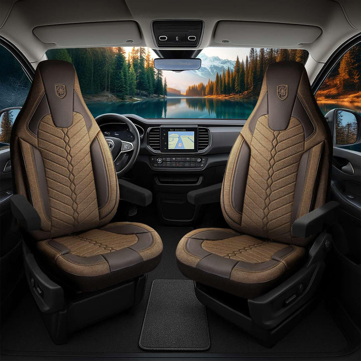 Autositzbezüge Universal für Wohnmobil & Caravan - Vordersitze Auto Sitzbezug aus Leinen, Braun, Air