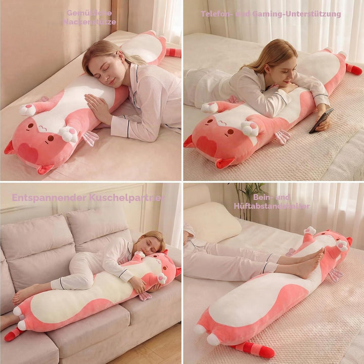 Mewaii 110CM Kuscheltier Kawaii Katzen Plüschkissen Stofftiere Lang Kätzchen Plüschtier Ausgestopfte
