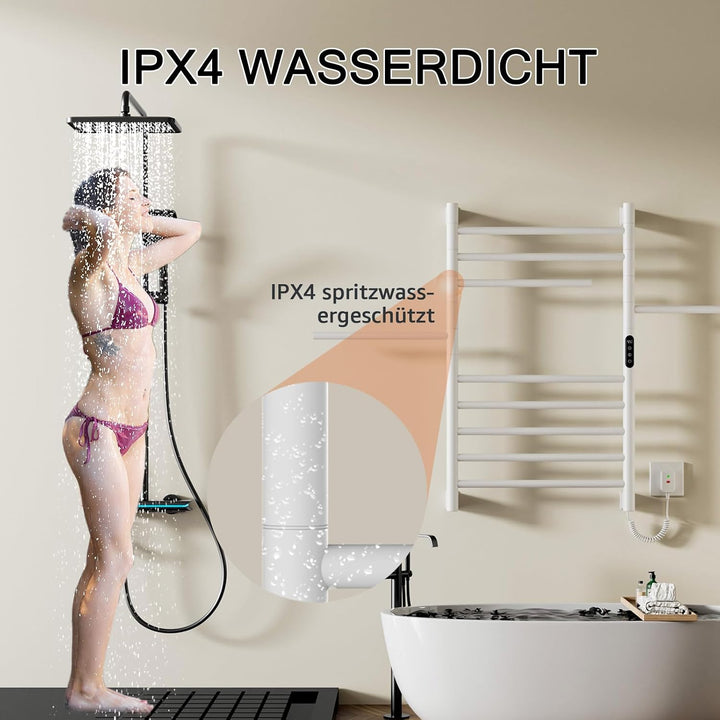 Handtuchheizkörper Elektrisch, 180°Drehung Handtuchwärmer 85 × 52cm, Weiss Handtuchheizkörper mit LE