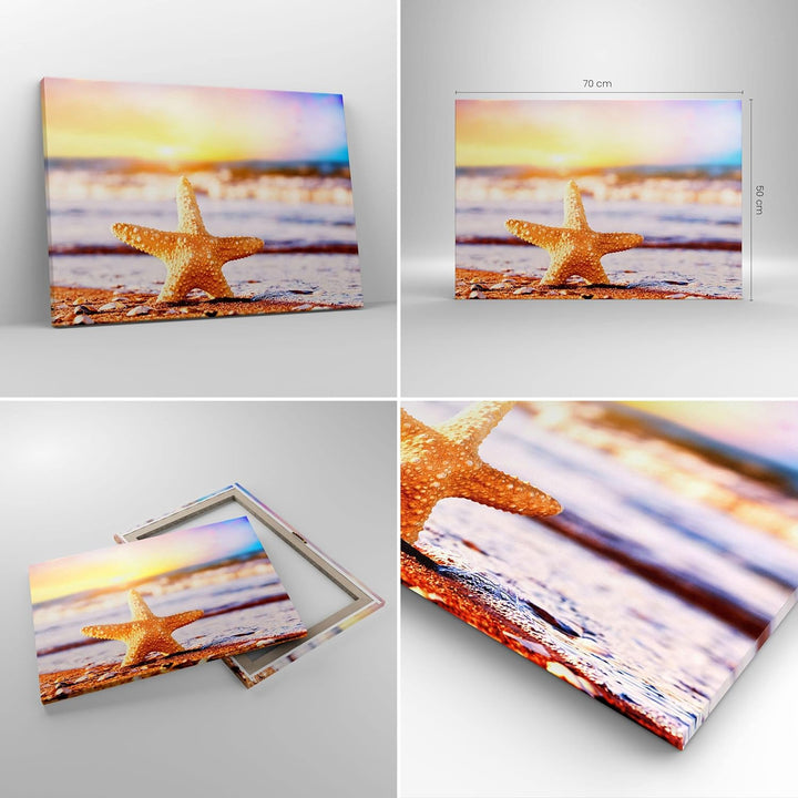 Bilder auf Leinwand Starfish Strand Sand Ozean Leinwandbild 70x50cm Wandbilder Dekoration Wohnzimmer