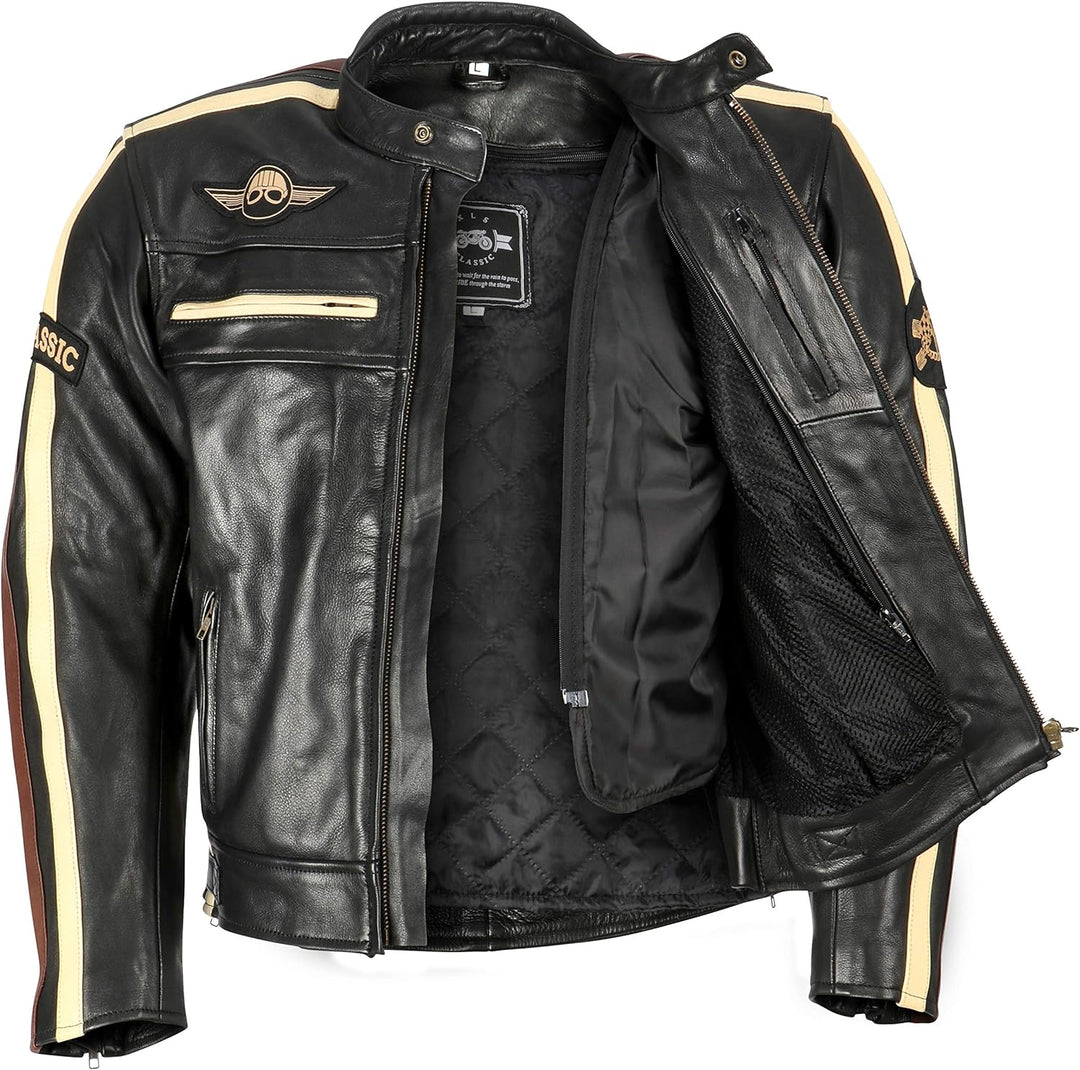 Motorradjacke XLS Classic One für Herren schwarz Retro Bikerjacke herausnehmbares Thermofutter Gröss