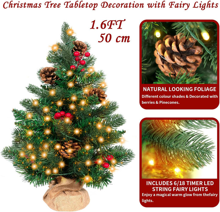 50cm Mini Weihnachtsbaum mit 36 LEDs in Warmweiss, Christmas Tree für Innen und Aussen Tischplatte T
