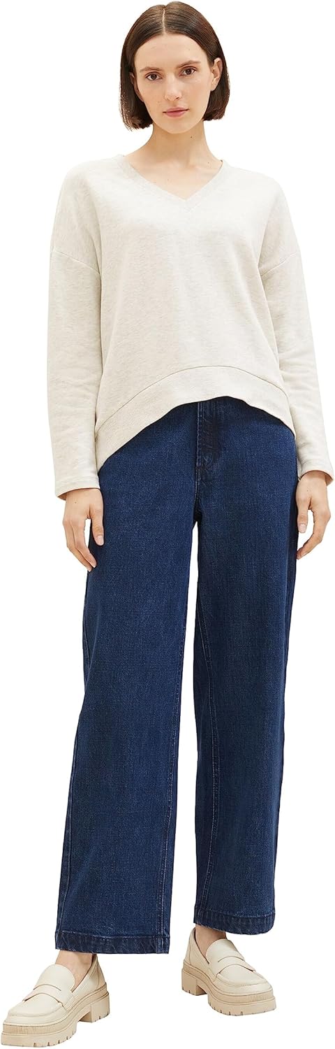 TOM TAILOR Damen Basic Sweatshirt mit V-Ausschnitt, XS