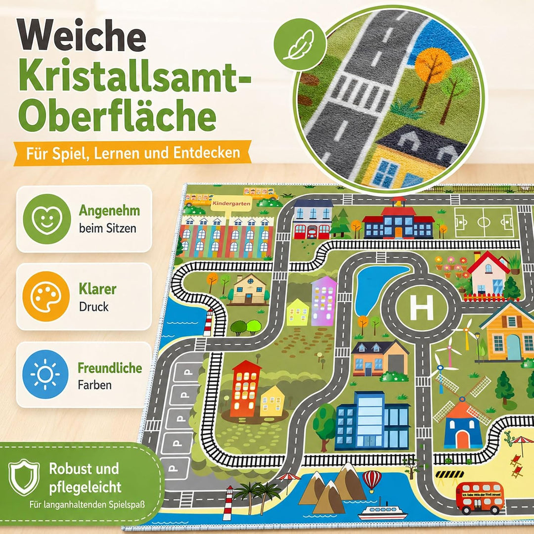 ZFHNYJWKL Kinder spielteppich Auto Jungen &amp; Mädchen Teppich Strassenteppich Bauteppich Stadtstadt Le