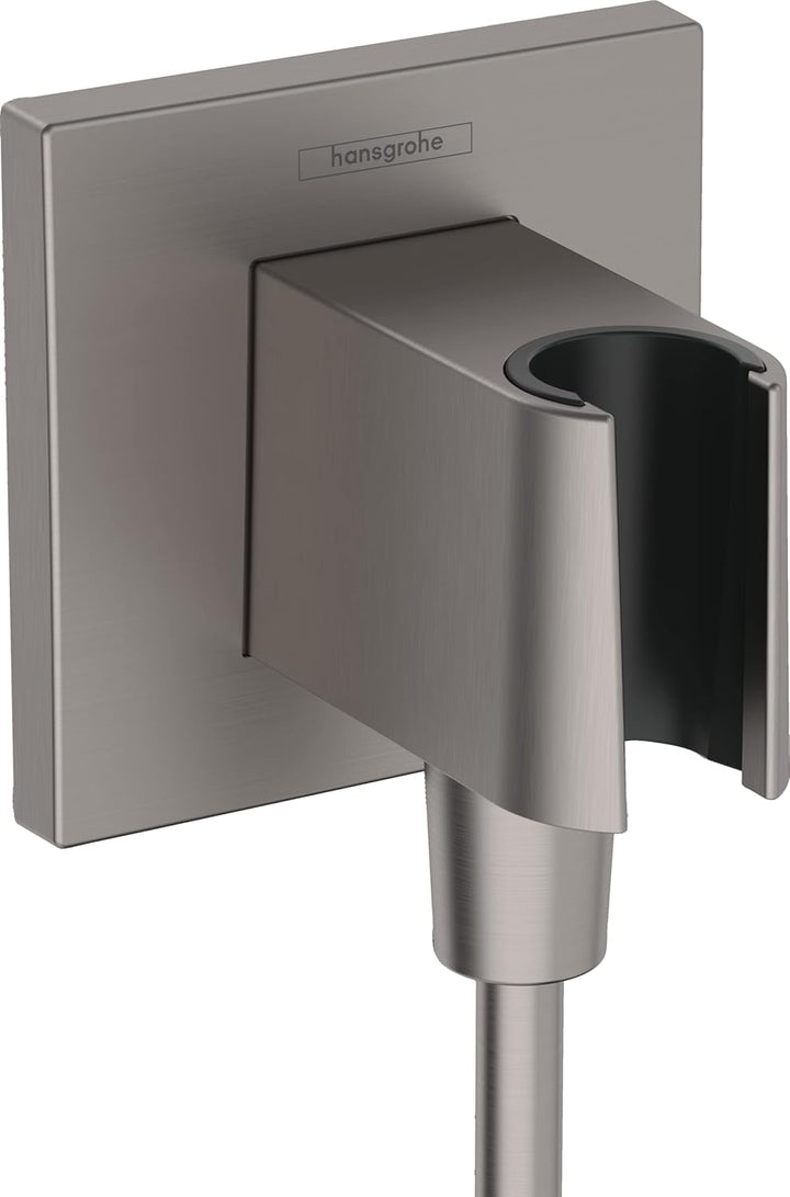 hansgrohe Wandanschluss mit Duschkopfhalterung FixFit E, Brushed Black Chrome, Brushed Black Chrome