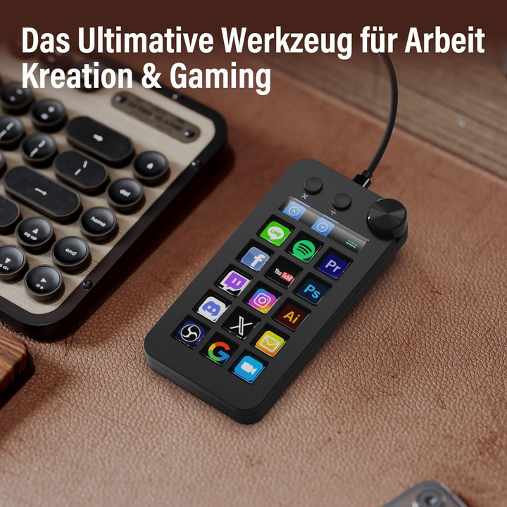 Treaslin N1 3-in-1 Stream Controller Deck,Profi Macro Keypad mit 15 animierten LCD-Tasten,Regler&Dis