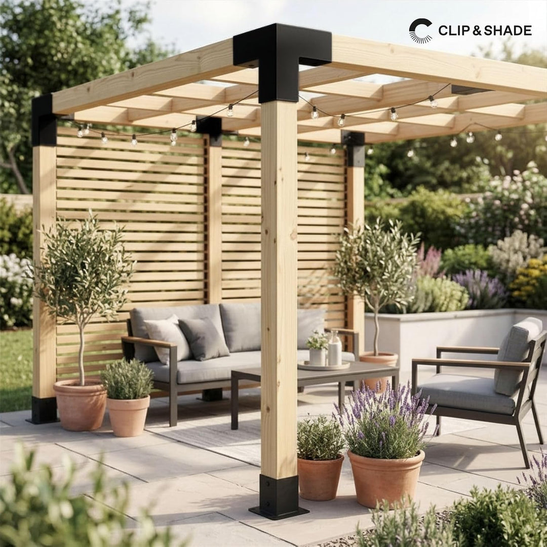 CLIP &amp; SHADE Pfostenschuh 100x100 mm 1-Weg | Pfostenträger Aufschraubhülse Holz 10x10 cm | Balkensch