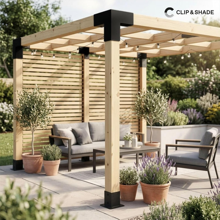 CLIP &amp; SHADE Pfostenschuh 100x100 mm 1-Weg | Pfostenträger Aufschraubhülse Holz 10x10 cm | Balkensch