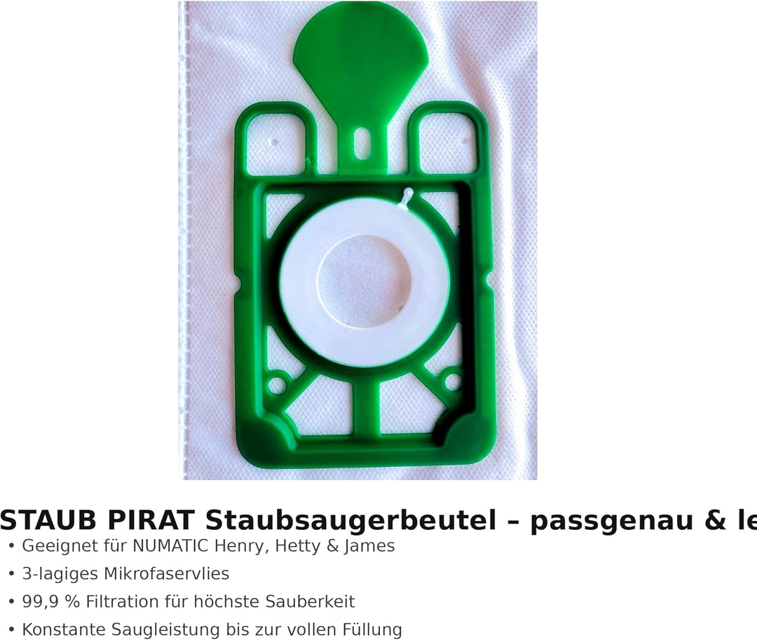 20 Staubsaugerbeutel geeignet für Numatic Henry Hetty James - wie Original Hepa Flo NVM1CH 604015
