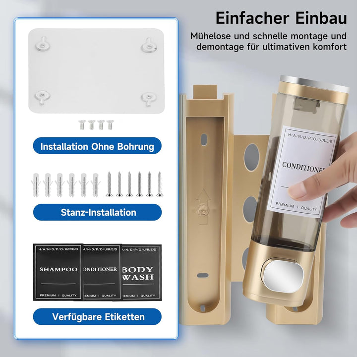 Seifenspender Wandbefestigung, Seifenspender Wandmontage 3 Kammern Duschgelspender Handwaschmittelsp