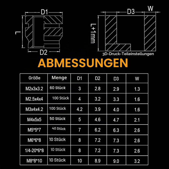 60W Digital Lötkolben mit Spitzen und 380 Stück M2 M2.5 M3 M4 M5 M6 (1/4) M8 Gewindeeinsätze für Ein