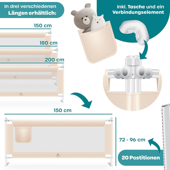 KESSER® Bettgitter 150cm Bettschutzgitter Kinderbettgitter für Kinder Babybettgitter Klappbar, Kinde