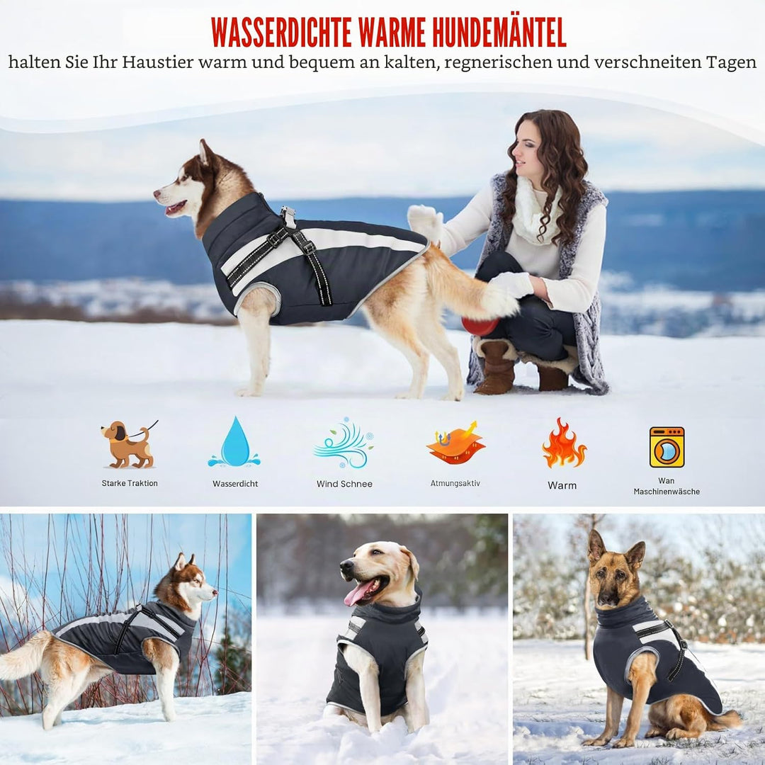 Wasserdichter Hundemäntelmit Geschirr Winter Warme Hundejacke Winddichte Haustier Kleidung Schneeanz