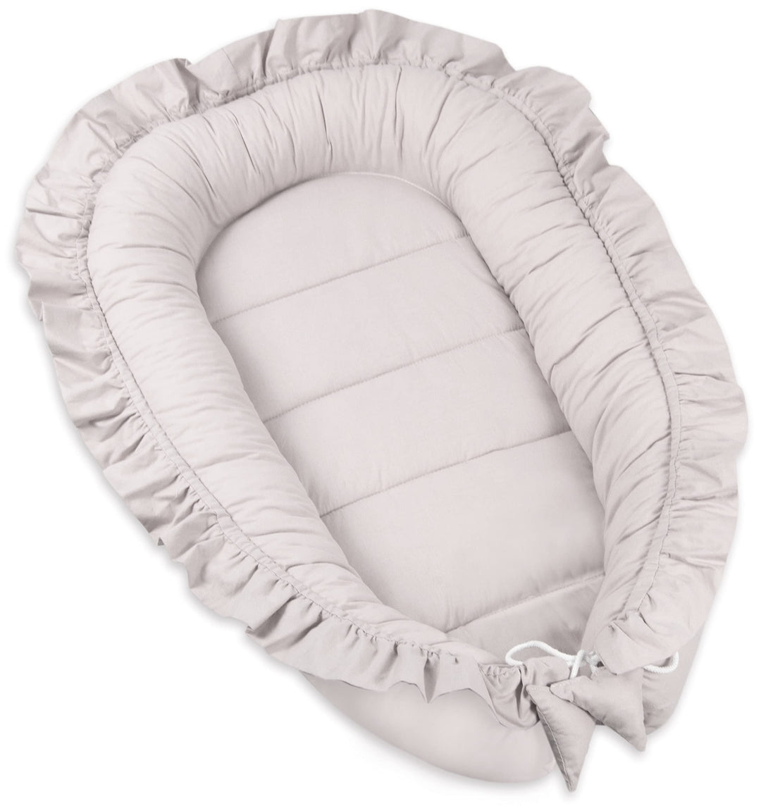 PIMKO Babynest mit rüschen Babynestchen für Baby Kuschelnest Babykokon für Säuglinge und Neugeborene