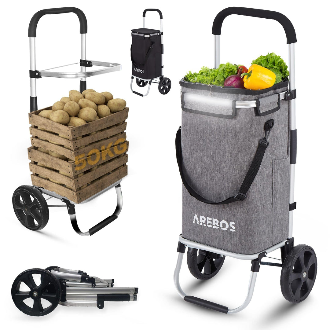 Arebos 3in1 Einkaufstrolley | Trolley gross 56 Liter | Einkaufswagen mit Kühlfach | Einkaufstasche m