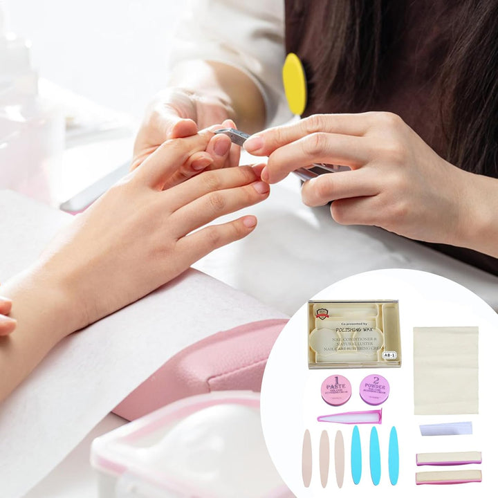 Japanisches Maniküre-Set, Nagelpflege-Set mit Paste und Puder, Nagelpflege und natürlichem Glanz, Po