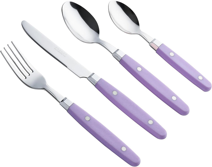 EXZACT Besteckset 24-teilig aus Edelstahl – mit Nietengriffen/Besteck im Retro-Stil – 6 x Tafelgabel