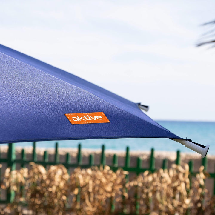 AKTIVE Strandschirm, winddicht, 280 cm, Marineblau, Polyestergewebe, UV30-Schutz, Metallstange, vers