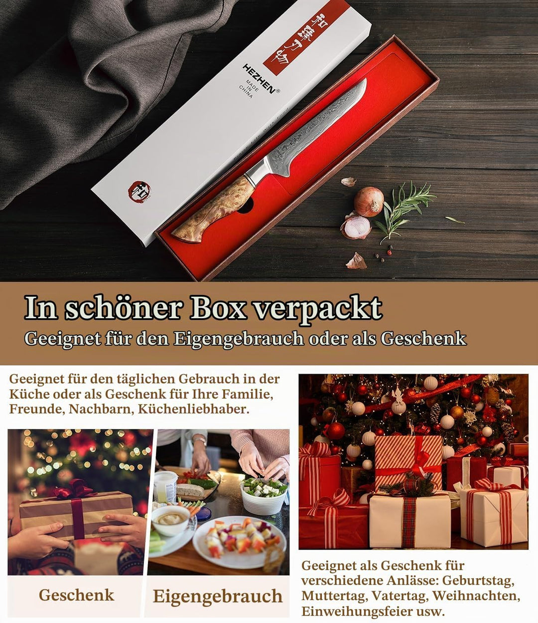 HEZHEN Ausbeinmesser,15.5cm-Filiermesser Profi Kochmesser mit scharfer Klinge Metzgermesser Ausbeine