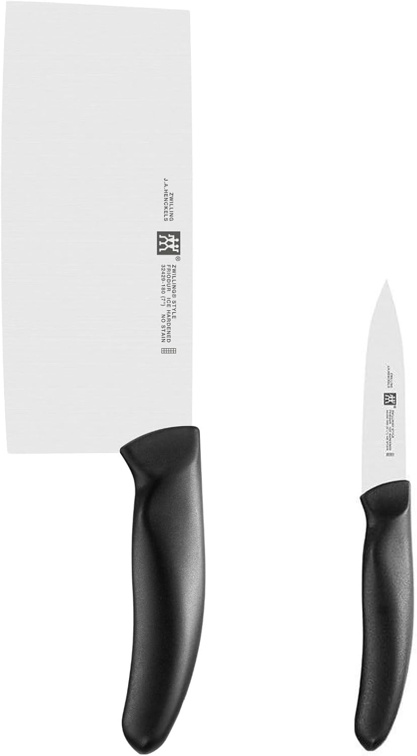 Zwilling Style Messerset 2 tlg Hackmesser 180mm + Gemüsemesser 8cm, Chinesisches Kochmesser, Breites