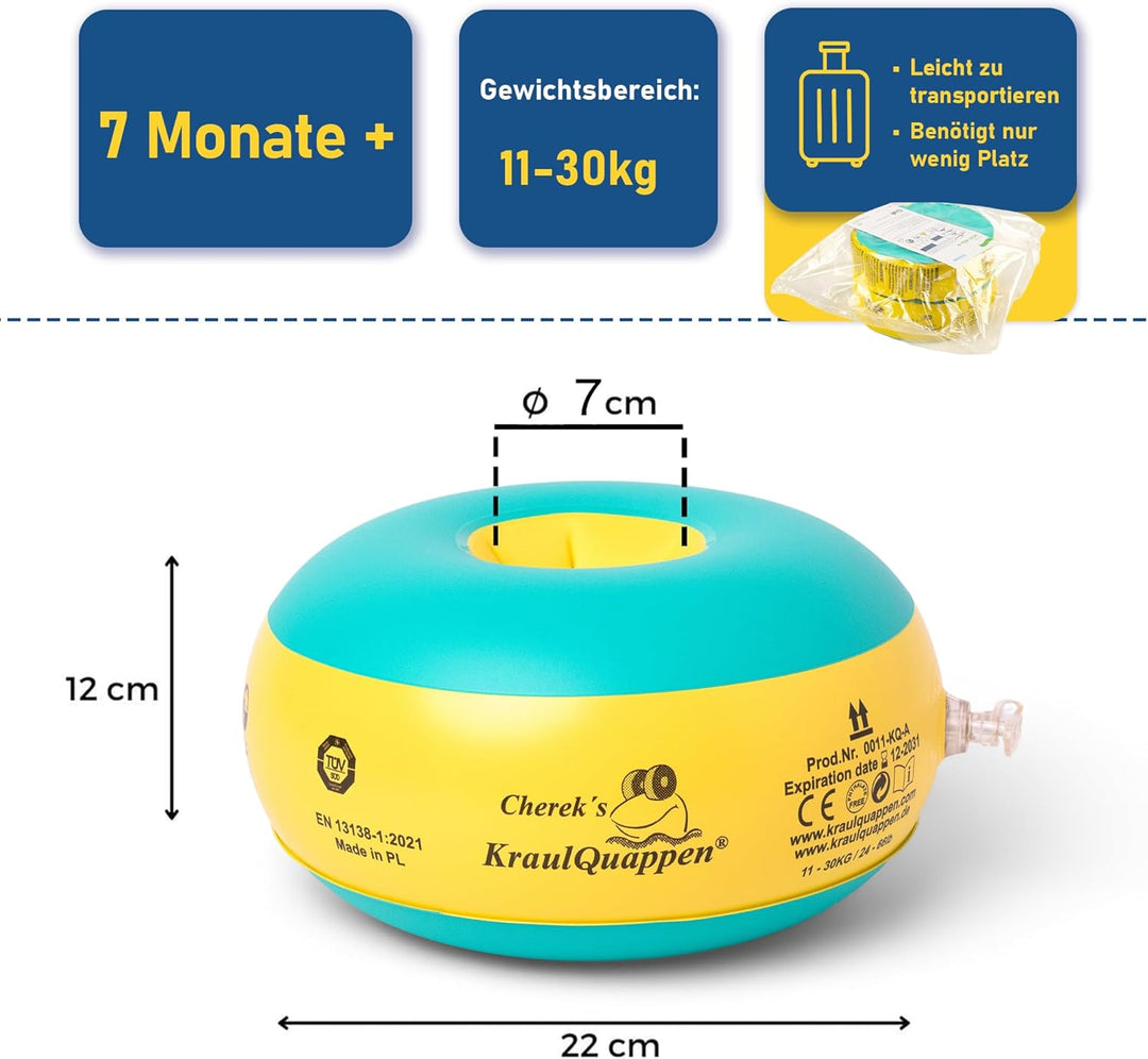 Cherek´s KraulQuappen® für Anfänger grün/gelb Schwimmflügel für Kinder Babys ab dem 8 Monat bis 30kg