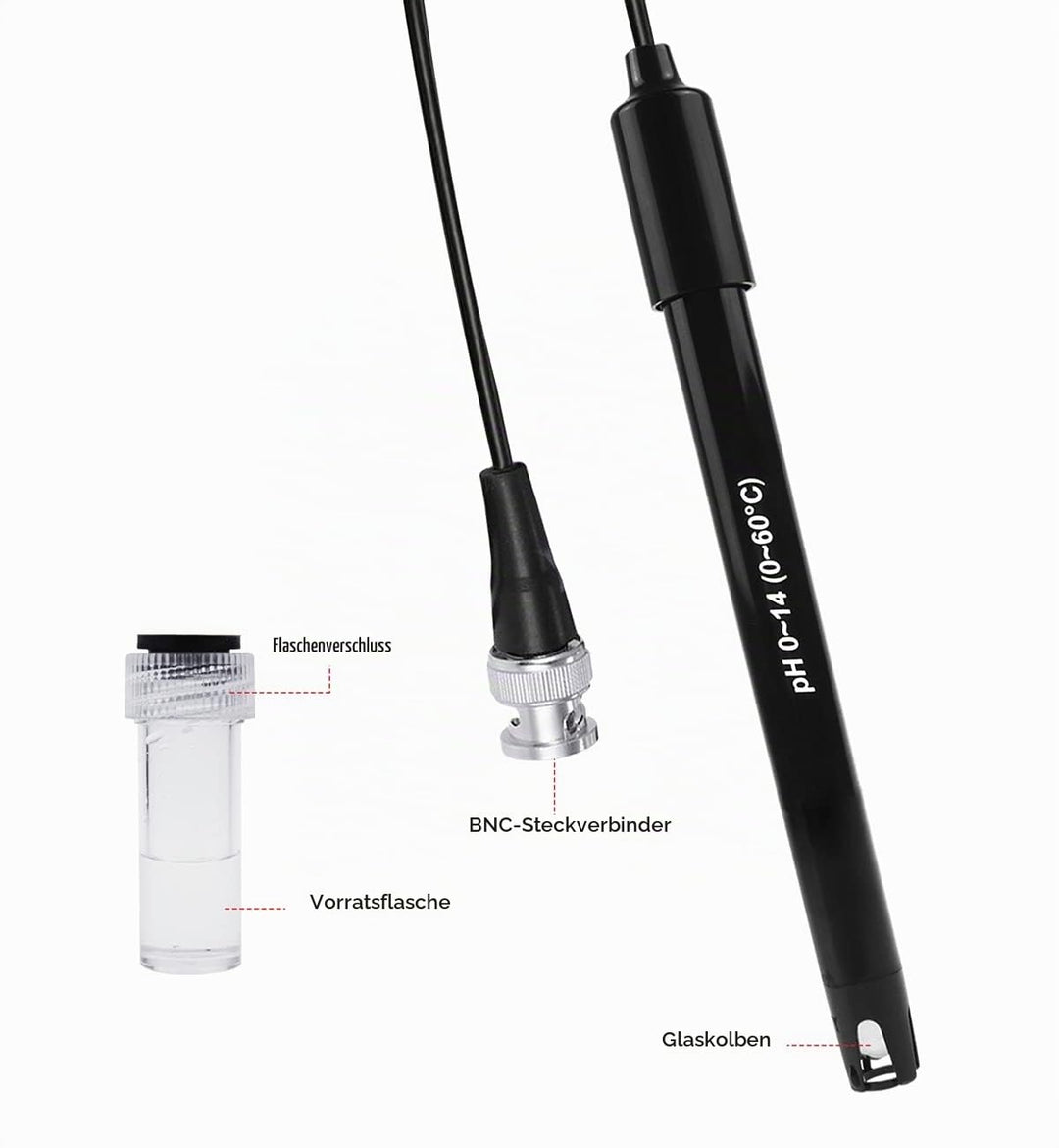 GAIN EXPRESS 0-14 pH Electrode Probe BNC Connection, 300 cm Cable for pH Meter Test Sensor, Replacem