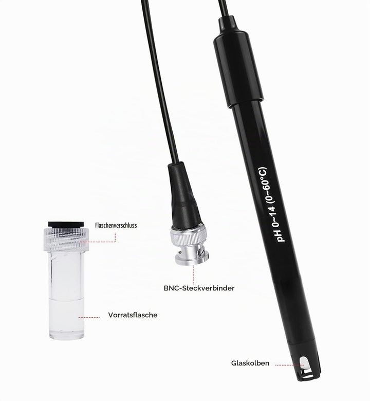 GAIN EXPRESS 0-14 pH Electrode Probe BNC Connection, 300 cm Cable for pH Meter Test Sensor, Replacem