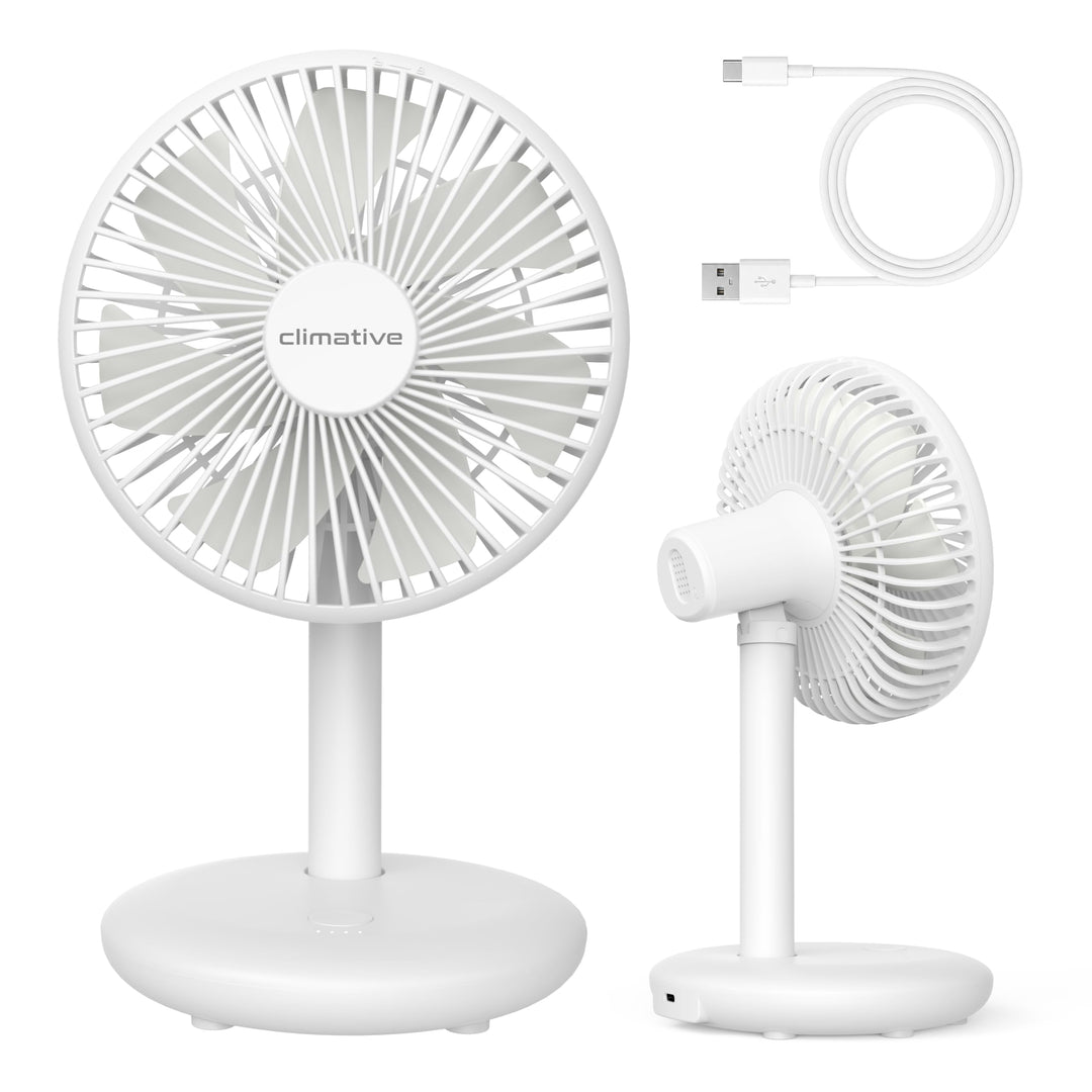 Tischventilator sehr leise - Akku USB Ventilator 4000mAh, Ø 16,5cm, bürstenloser 7-Flügel Mini Lüfte