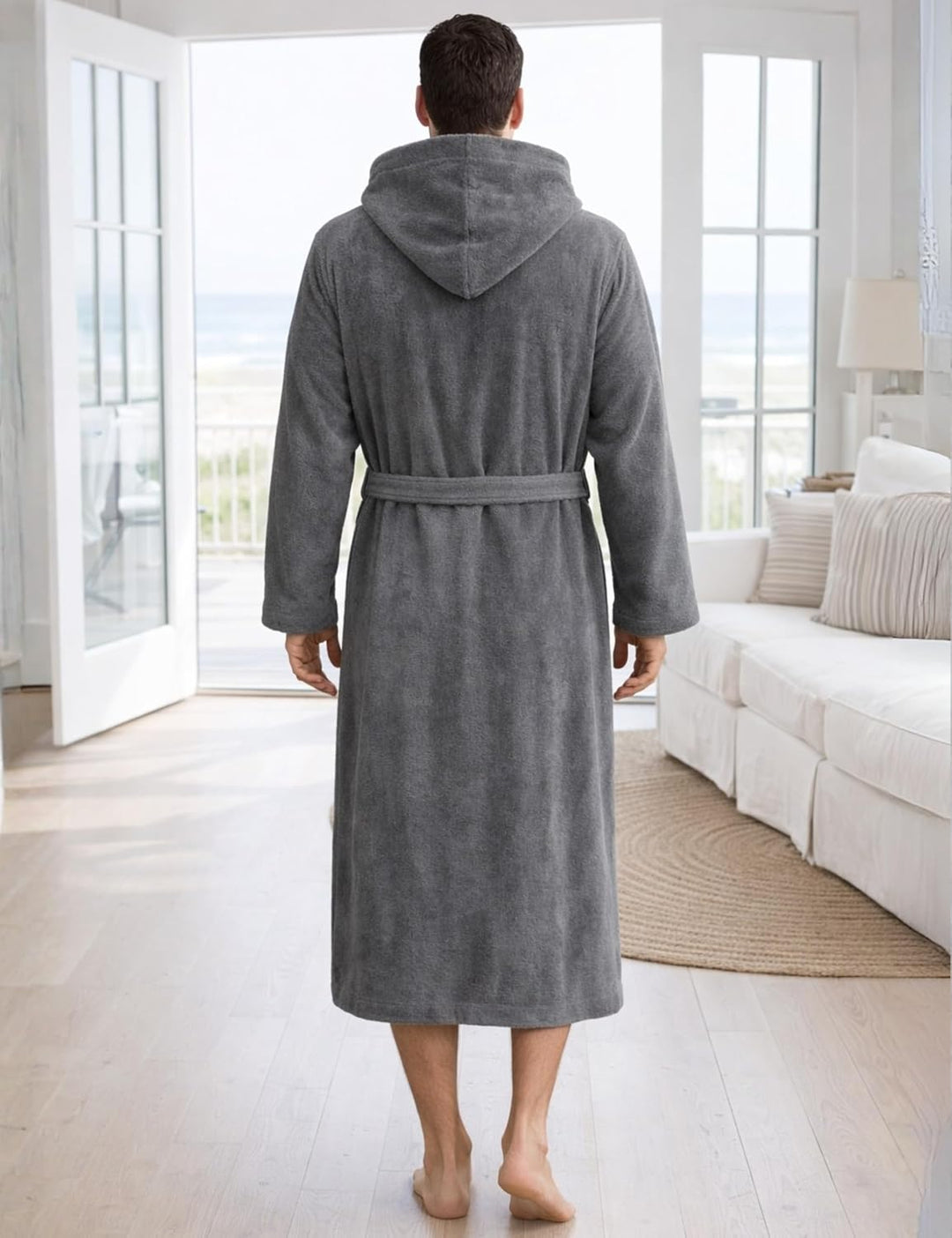 Morgenstern Bademantel Herren Kapuze Frottee 100% Baumwolle Lang Cadiz Salamanca XL Grau, XL Grau