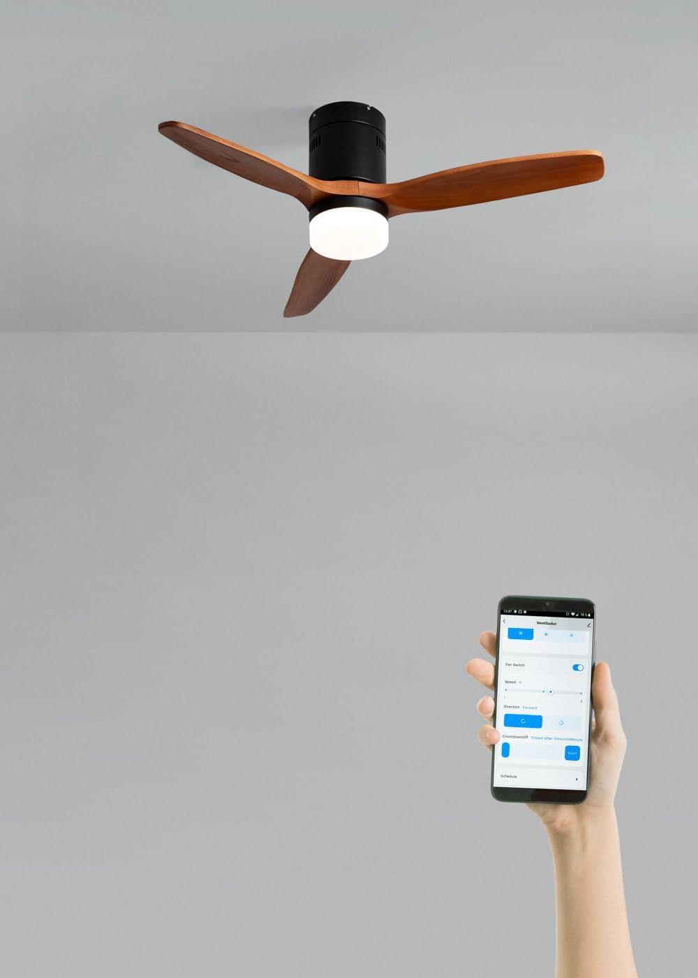 CREATE / WINDCALM NATURAL WOOD S/Deckenventilator mit Beleuchtung Schwarz Dunkelholzflügel mit WLAN