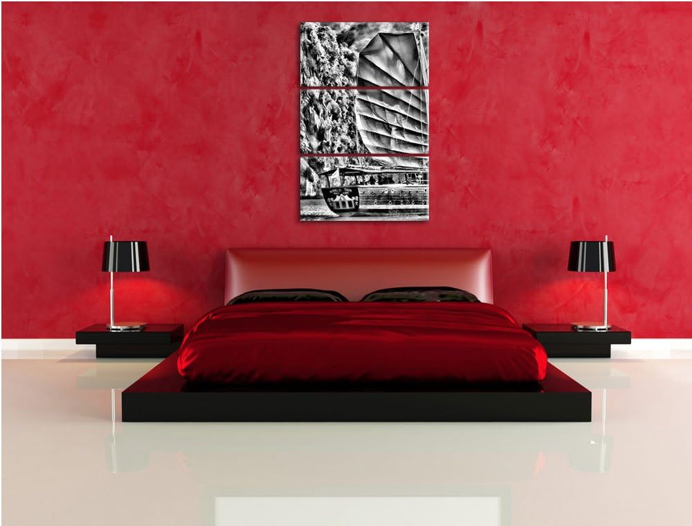 Pixxprint Segelschiff im Sonnenuntergang 3Teiler 120x80 cm Leinwandbild Wandbild Kunstdruck