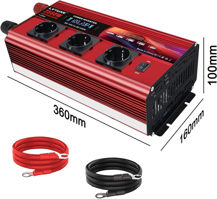 Wechselrichter 2500W / 5000W Spitze 12V 230V Spannungswandler | Fernbedienung | LCD | 4