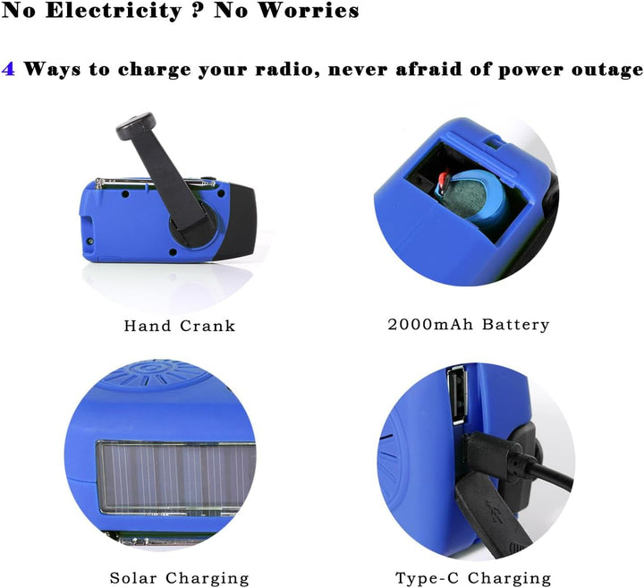 NNOOAADIO Solar Kurbelradio, Notfallradio wiederaufladbar 2000mAh Power Bank AM/FM Wetterradio mit S