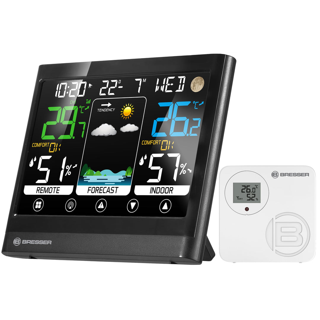 Bresser MeteoTemp BF Funk Wetterstation mit Touch-Display, Aussensensor, Wettervorhersage, Raumklima